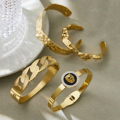 18K Gold-Plated Textured Open Cuff Designs