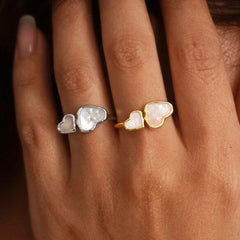 18K Gold-Plated Mother-of-Pearl Heart Open Ring