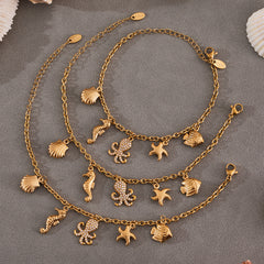 18K Gold-Plated Ocean Charm Necklace & Bracelet