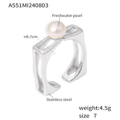 18K Gold-Plated Geometric Pearl-Look Open Ring