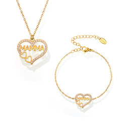 18K Gold-Plated MAMMA Heart Necklace, Bracelet or Stone Strand