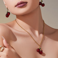 18K Gold-Plated Cherry Necklace or Earrings