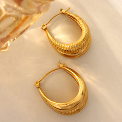 Ridged U-Shaped Statement Hoop Earrings