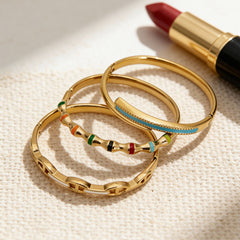 18K Gold-Plated & Silver-Tone Enamel Bangles