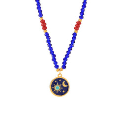 Blue Bead Celestial Pendant Necklace