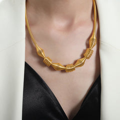 Gold-Tone Sculptural Layered Chain Necklace