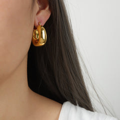 Polished Sculptural Oval Hoop Earrings