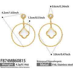 18K Gold-Plated Glass Clover Circle Drop Earrings