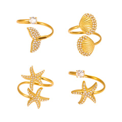 Ocean Motif Cubic Zirconia Open Ring Designs