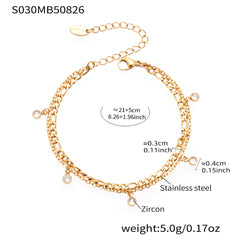 Layered Chain & Stone Charm Anklets