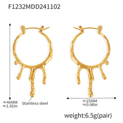 18K Gold-Plated Molten-Style Drop Hoop Earrings