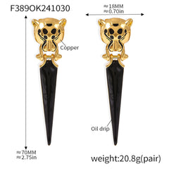 Leopard Head Geometric Drop Earrings