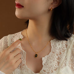 Gold-Tone Celestial Oval Pendant Necklace