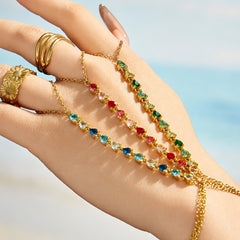 Colorful Cubic Zirconia Hand Chain Bracelet