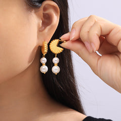 Shell Stud Pearl-Look or Stone Drop Earrings