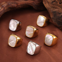 White Shell Sculptural Open Ring