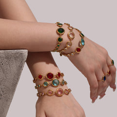 Gold-Tone Colored Glass Link Bracelet