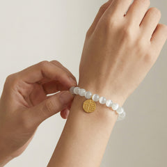 Cat-Eye-Look Beaded Coin Charm Bracelet