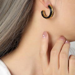 Enamel Crescent Hoop Earrings