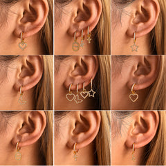 Cubic Zirconia Motif Drop Hoop Earrings