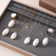 18K Gold-Plated Oval Mother-of-Pearl Jewelry