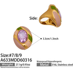 Color Enamel and Oval Glass Statement Rings