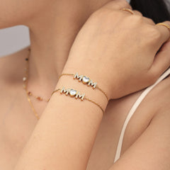 18K Gold-Plated MOM Heart Cubic Zirconia Bracelet