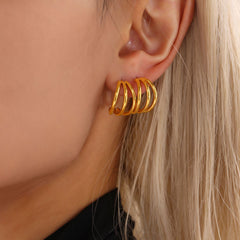18K Gold-Plated Triple-Line C-Hoop Earrings