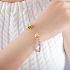 Colored Cubic Zirconia Cable Cuff Bracelet