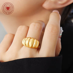 Ribbed Sculptural Stainless Steel Open Ring