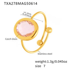 Oval Glass Accent Bead Open Ring