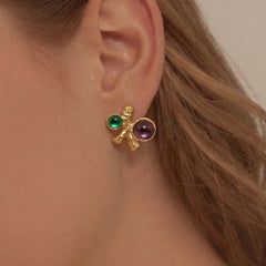 Sculptural Branch Colored Stone Stud Earrings