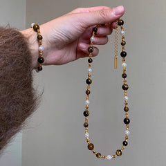 Nicolette Vintage-Inspired Tiger-Eye Pearl Necklace