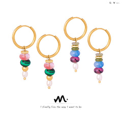 Natural Stone Bead Drop Hoop Earrings