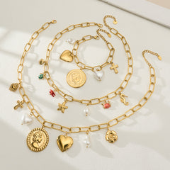 18K Gold-Plated Heart Medallion Charm Necklace or Bracelet