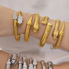Ribbed Snake-Inspired Open Cuff Bracelet
