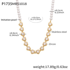 18K Gold-Plated Shell Pearl-Look and Heart Necklace