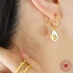 Shell-Inlay Teardrop Hoop Earrings
