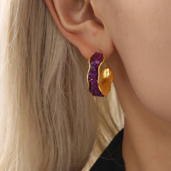 Colorful Crystal-Accent Textured Open Hoop Earrings