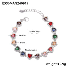 Cubic Zirconia Heart or Circle Link Bracelet