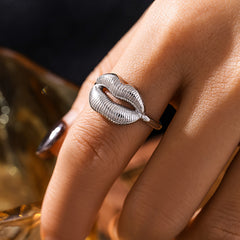 Textured Lip-Motif Open Ring