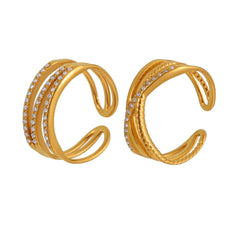 18K Gold-Plated Cubic Zirconia Layered Open Ring