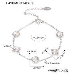 Cubic Zirconia Heart & Square Station Bracelet