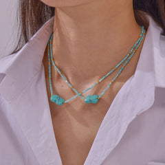 Amazonite Beaded Flower Pendant Necklace