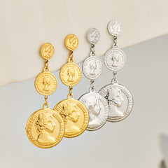 Graduated Portrait Coin Drop Earrings