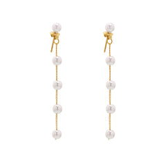 Gold-Tone Long Pearl-Look Chain Earrings
