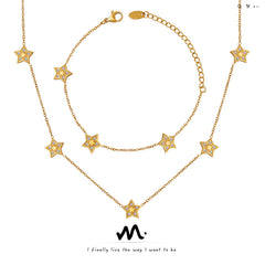 18K Gold-Plated Star Cubic Zirconia Necklace or Bracelet