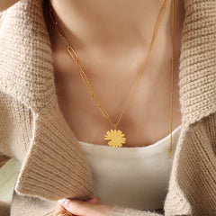 Gold-Tone Flower Pendant Long Necklace
