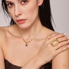 18K Gold-Plated Sculptural Ring & Tag Necklace