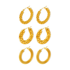 Textured Link-Design Hoop Earrings